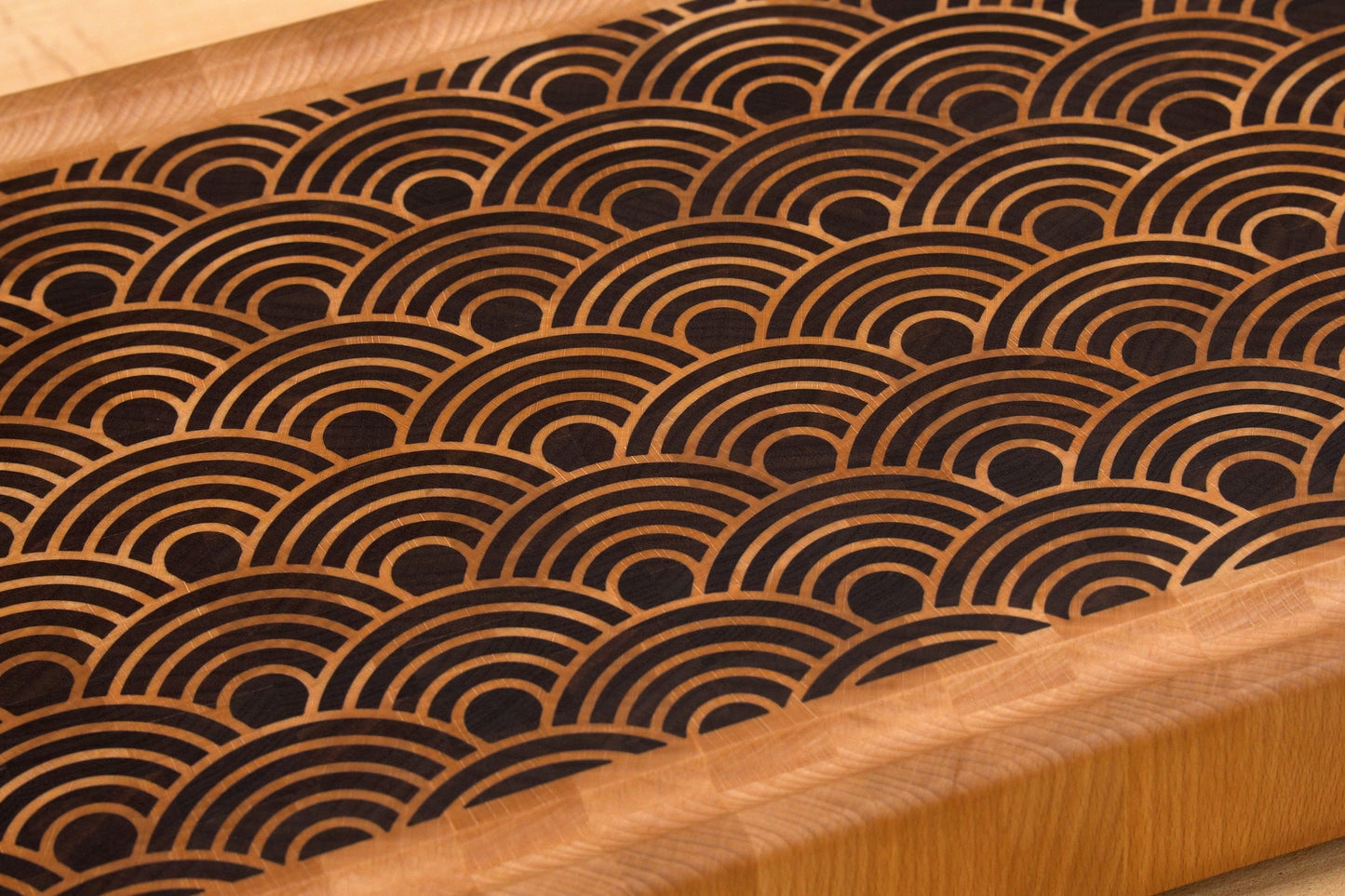 End Grain Cutting Board with Japanese Seigaiha Wave pattern inlay