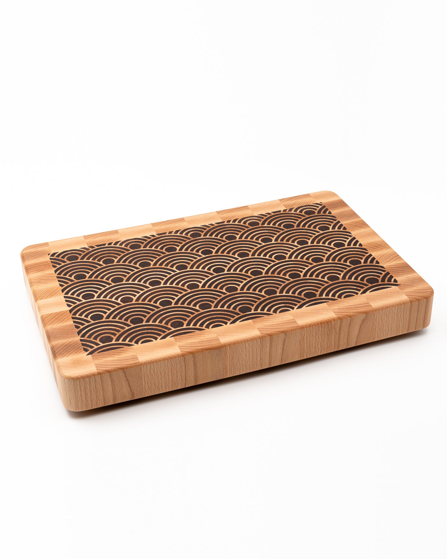 End Grain Cutting Board with Japanese Seigaiha Wave pattern inlay