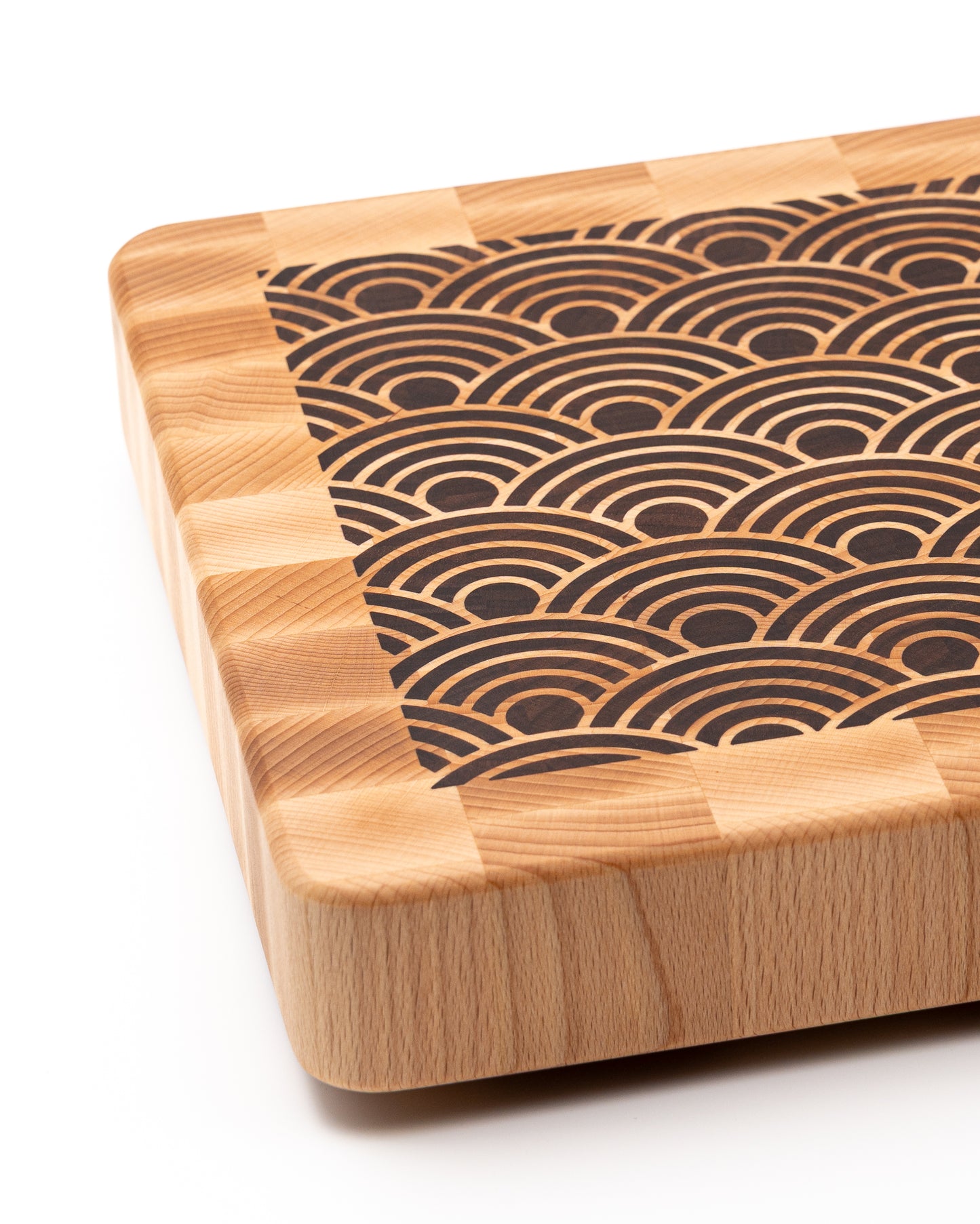 End Grain Cutting Board with Japanese Seigaiha Wave pattern inlay