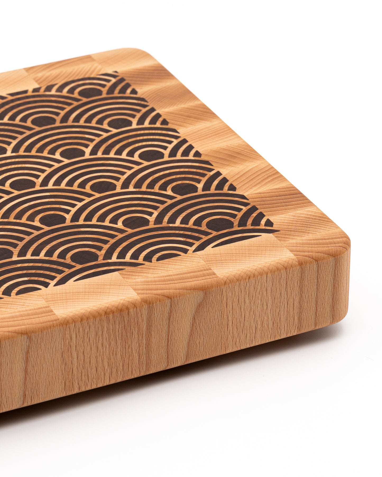 End Grain Cutting Board with Japanese Seigaiha Wave pattern inlay