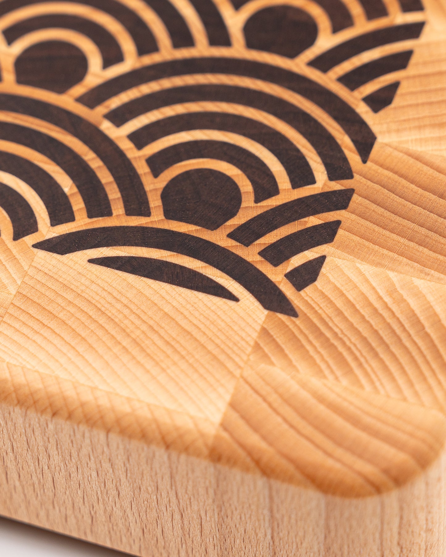 End Grain Cutting Board with Japanese Seigaiha Wave pattern inlay