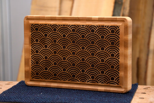 End Grain Cutting Board with Japanese Seigaiha Wave pattern inlay