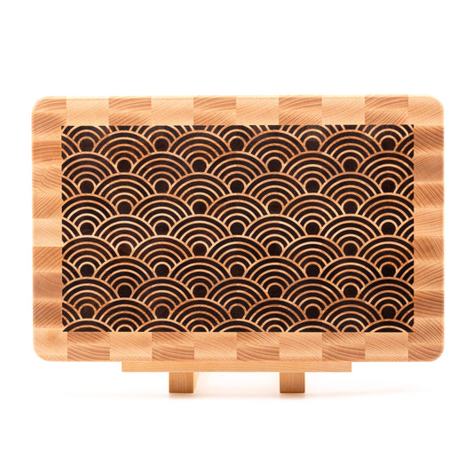 End Grain Cutting Board with Japanese Seigaiha Wave pattern inlay